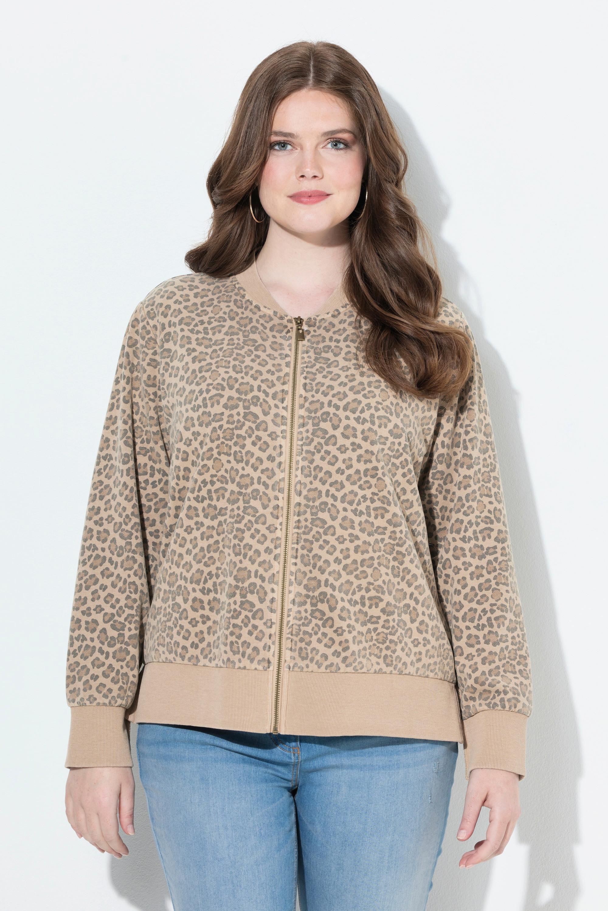 Ulla Popken Blouson Molleton Imprimé Léopard Col Rond Manches Longues  