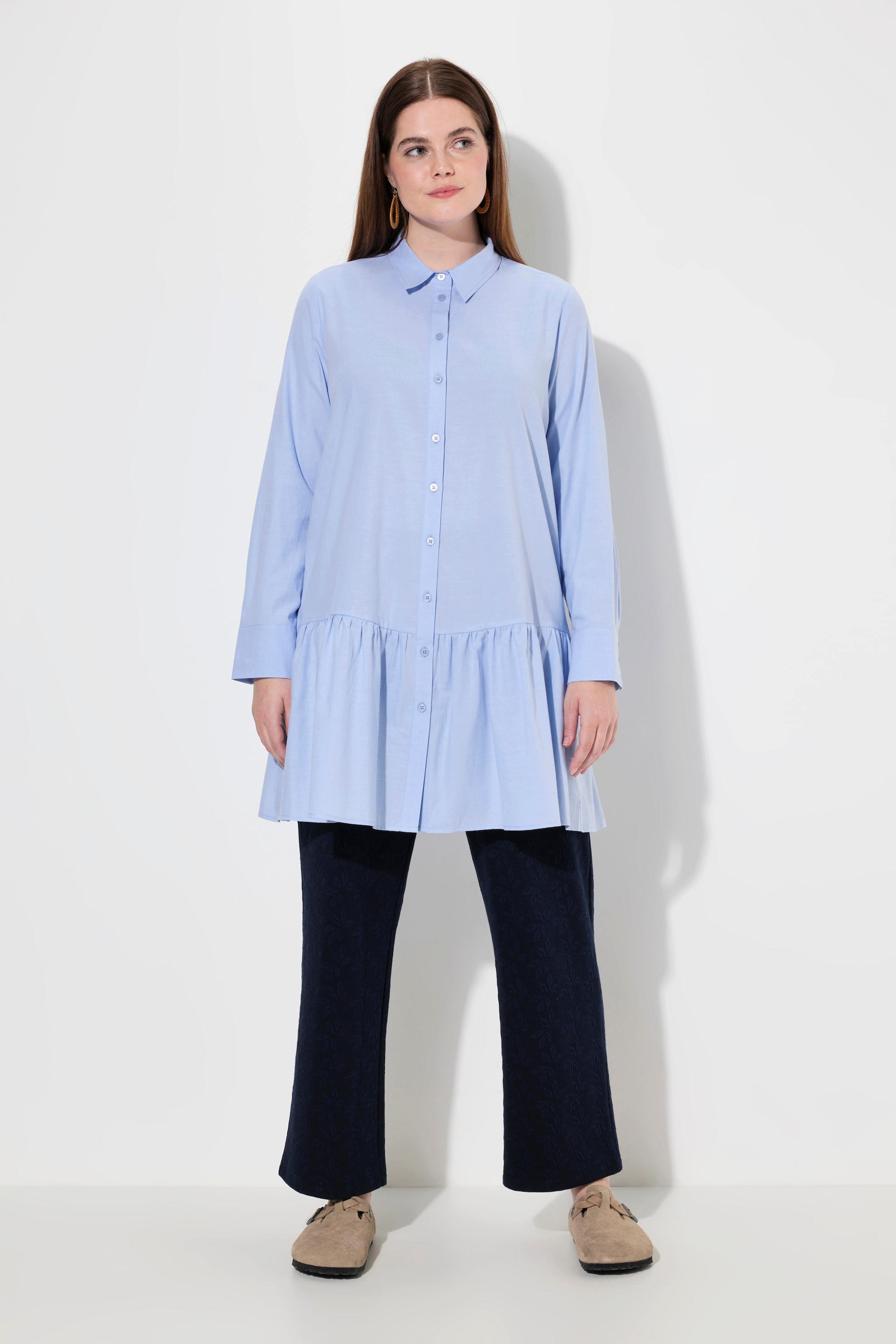 Ulla Popken  Camicia con volant, collo da camicia, maniche lunghe e cotone biologico 