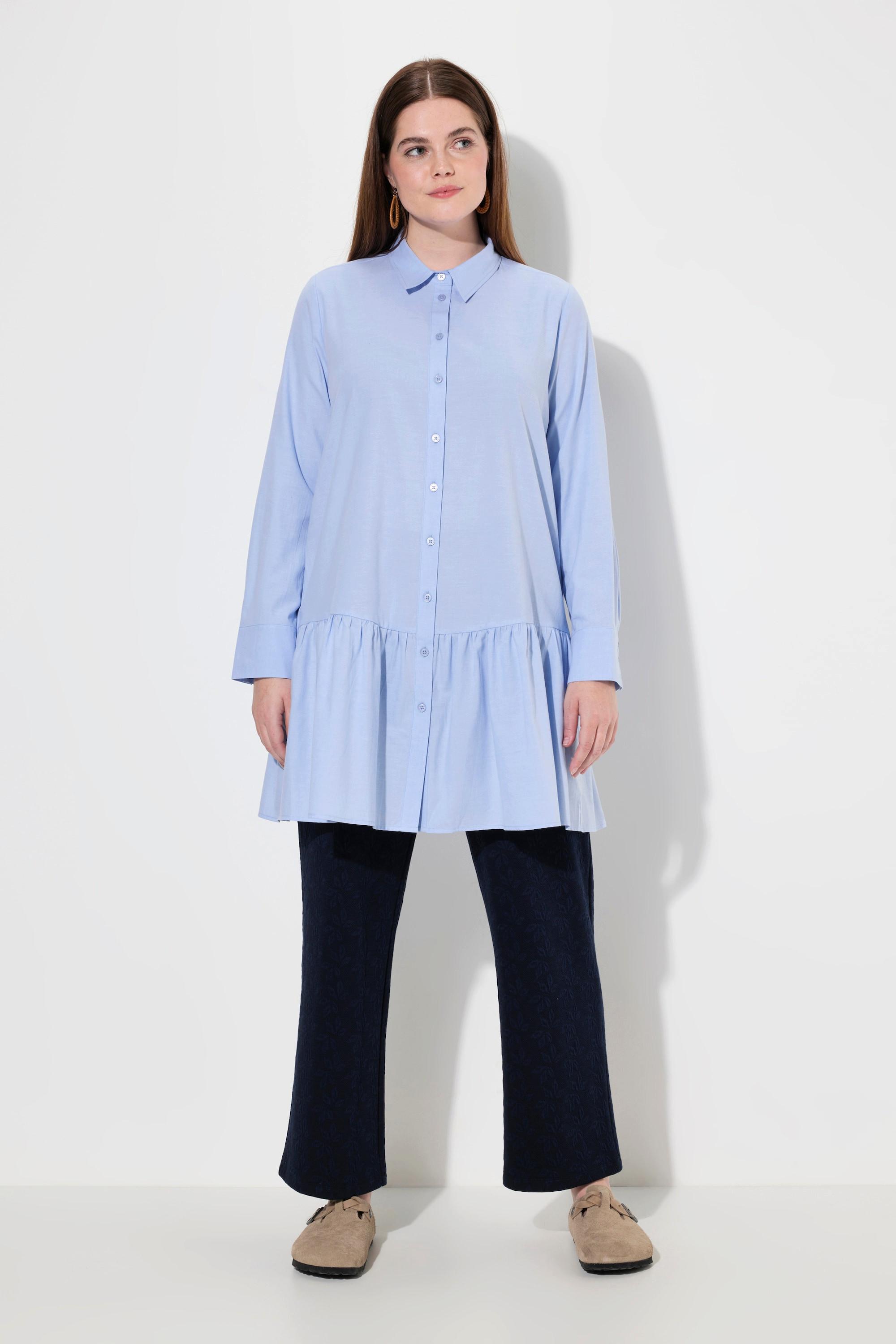 Ulla Popken Chemisier Volant à la Base Col Chemise Manches Longues  