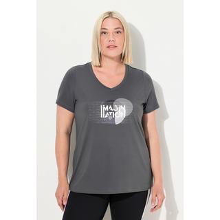 Ulla Popken  T-shirt technique, col en V et manches courtes, matière recyclée, coupe Classic Fit 