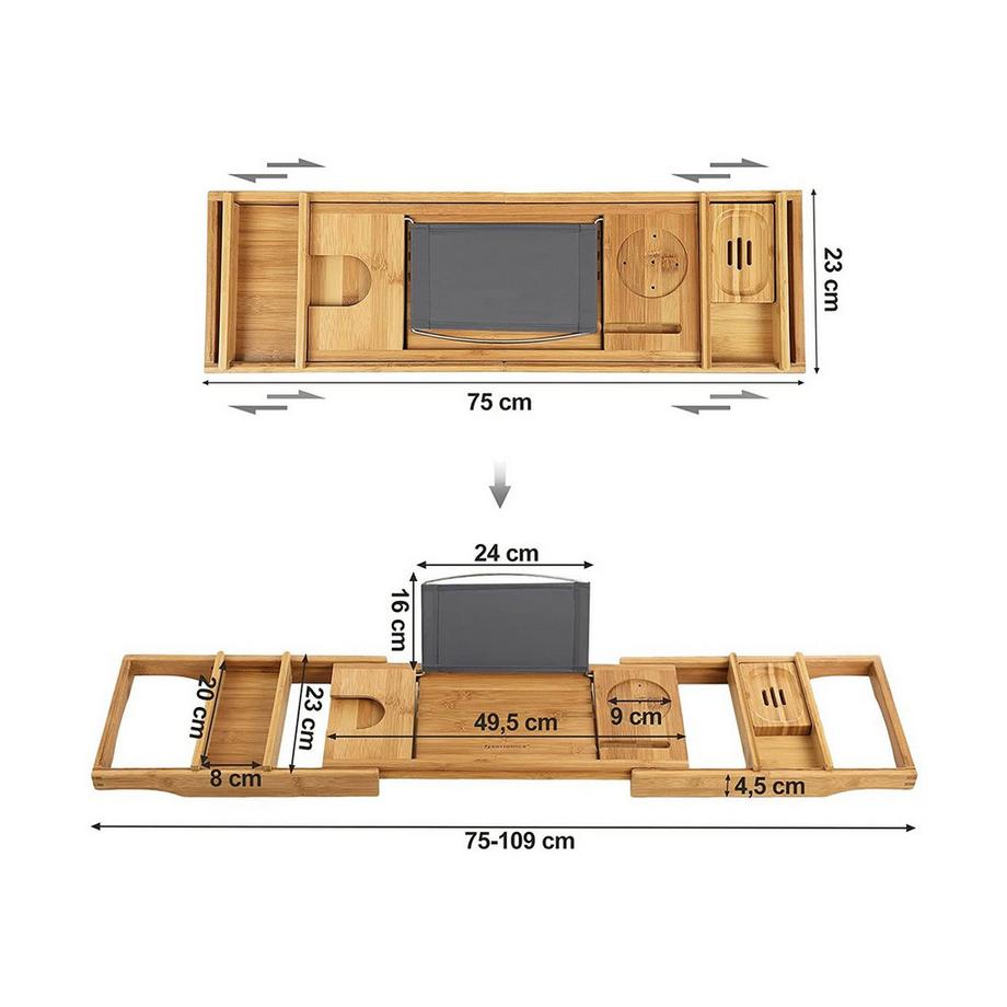 Calicosy  Pont de Baignoire Extensible en Bambou - L75/109 cm 