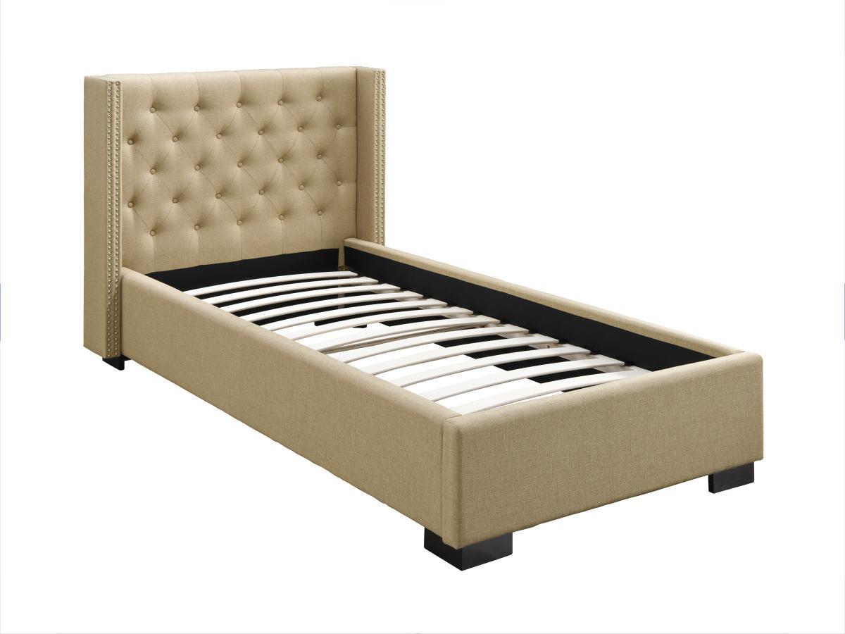 Vente-unique Letto 90 x 200 cm con testata trapuntata Tessuto Beige  - MASSIMO II  