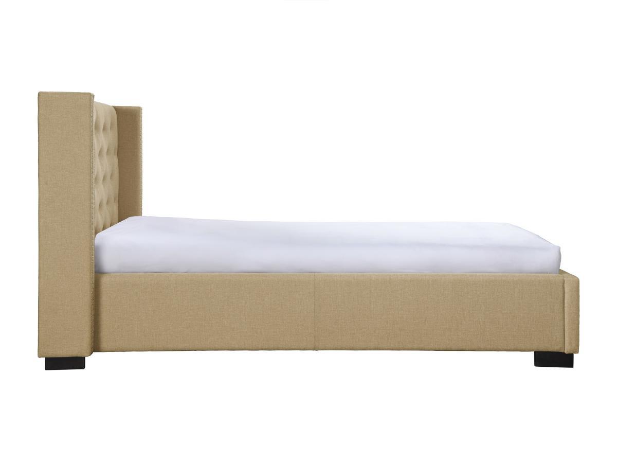 Vente-unique Polsterbett mit gestepptem Kopfteil - 90 x 200 cm - Stoff - Beige - MASSIMO II  