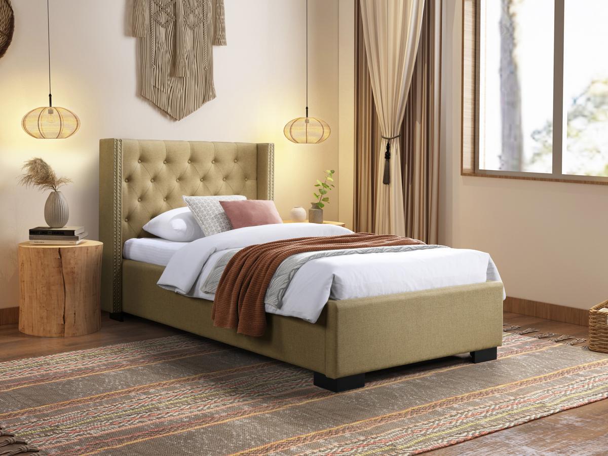 Vente-unique Letto 90 x 200 cm con testata trapuntata Tessuto Beige  - MASSIMO II  