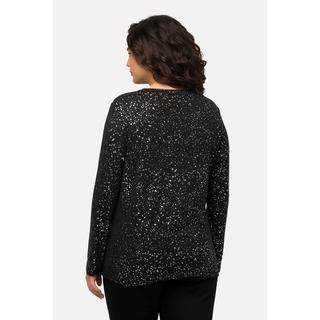 Ulla Popken  Sweat-shirt à col en V et manches longues, motif étoile dans l'esprit de Noël 