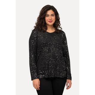 Ulla Popken  Sweat-shirt à col en V et manches longues, motif étoile dans l'esprit de Noël 