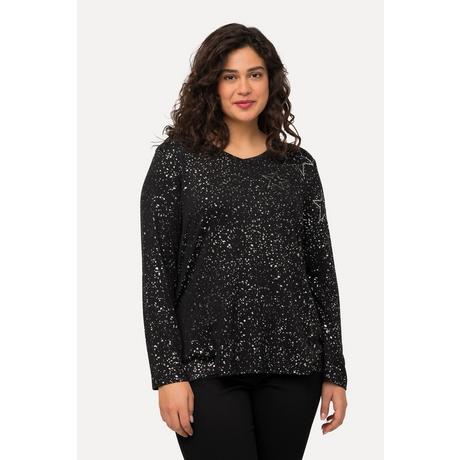 Ulla Popken  Sweat-shirt à col en V et manches longues, motif étoile dans l'esprit de Noël 