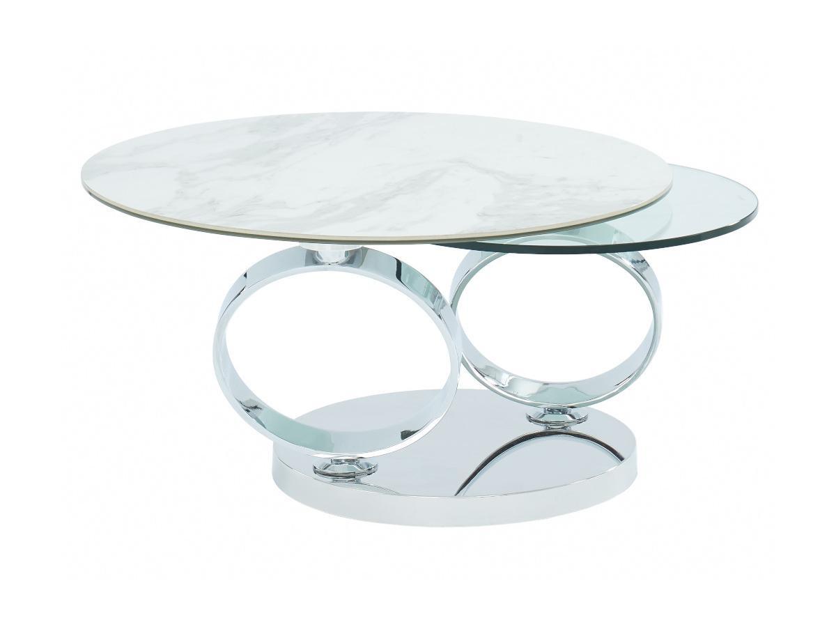 Vente-unique Table basse avec plateaux pivotants JOLINE Céramique verre trempé Effet marbre  