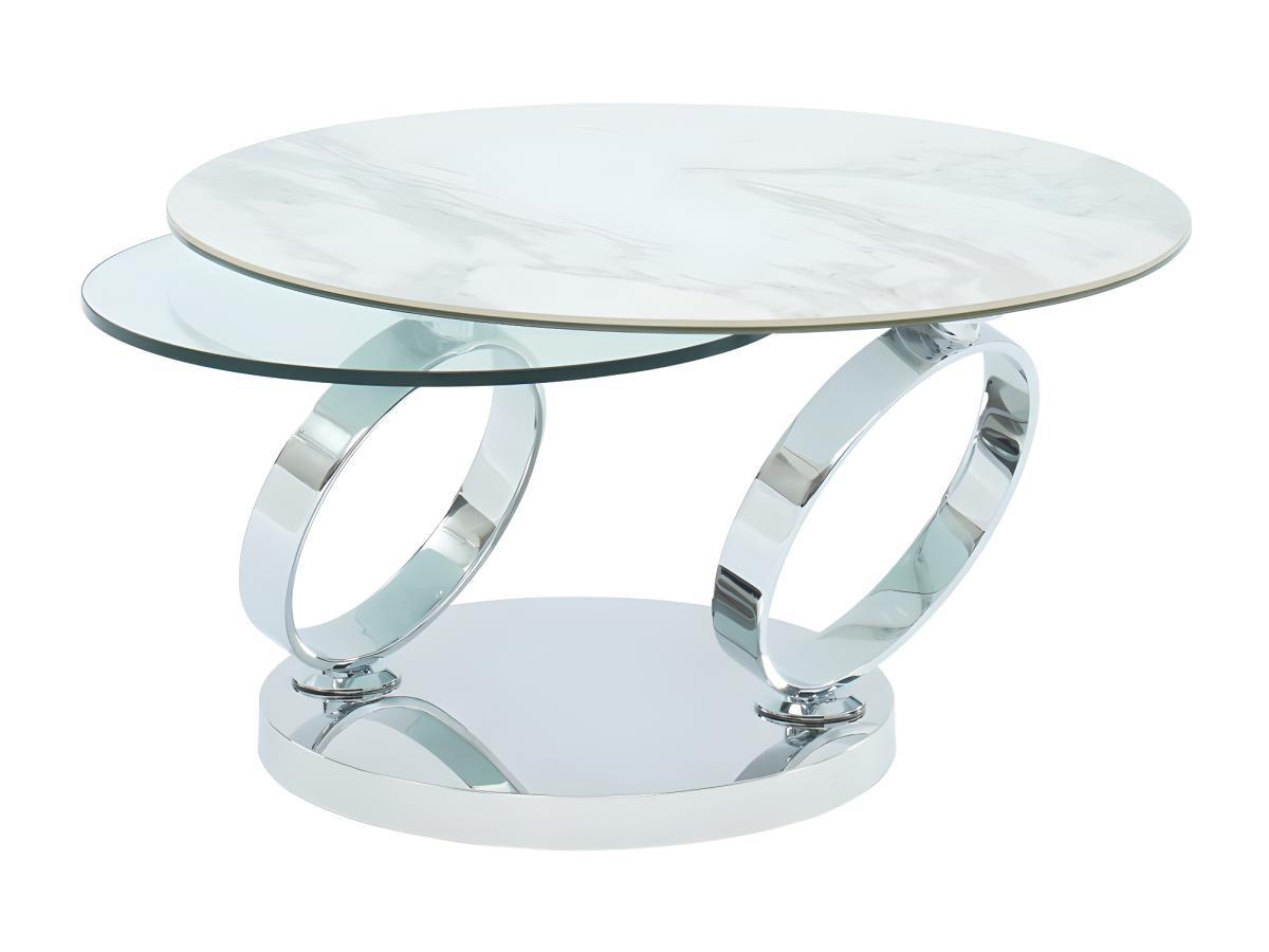 Vente-unique Table basse avec plateaux pivotants JOLINE Céramique verre trempé Effet marbre  