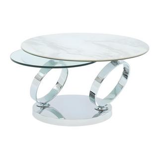 Vente-unique Table basse avec plateaux pivotants JOLINE Céramique verre trempé Effet marbre  