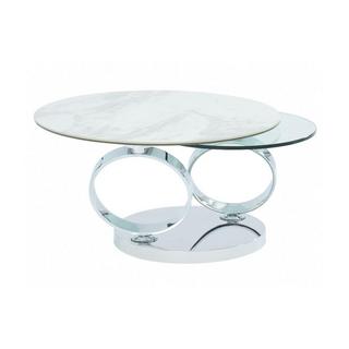 Vente-unique Table basse avec plateaux pivotants JOLINE Céramique verre trempé Effet marbre  