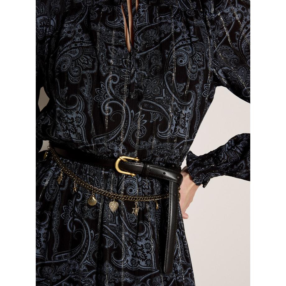 APRICOT Robe mi-longue à motif paisley brillant métallique et ourlet étagé  