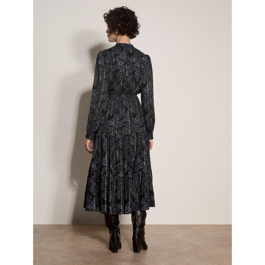APRICOT Robe mi-longue à motif paisley brillant métallique et ourlet étagé  