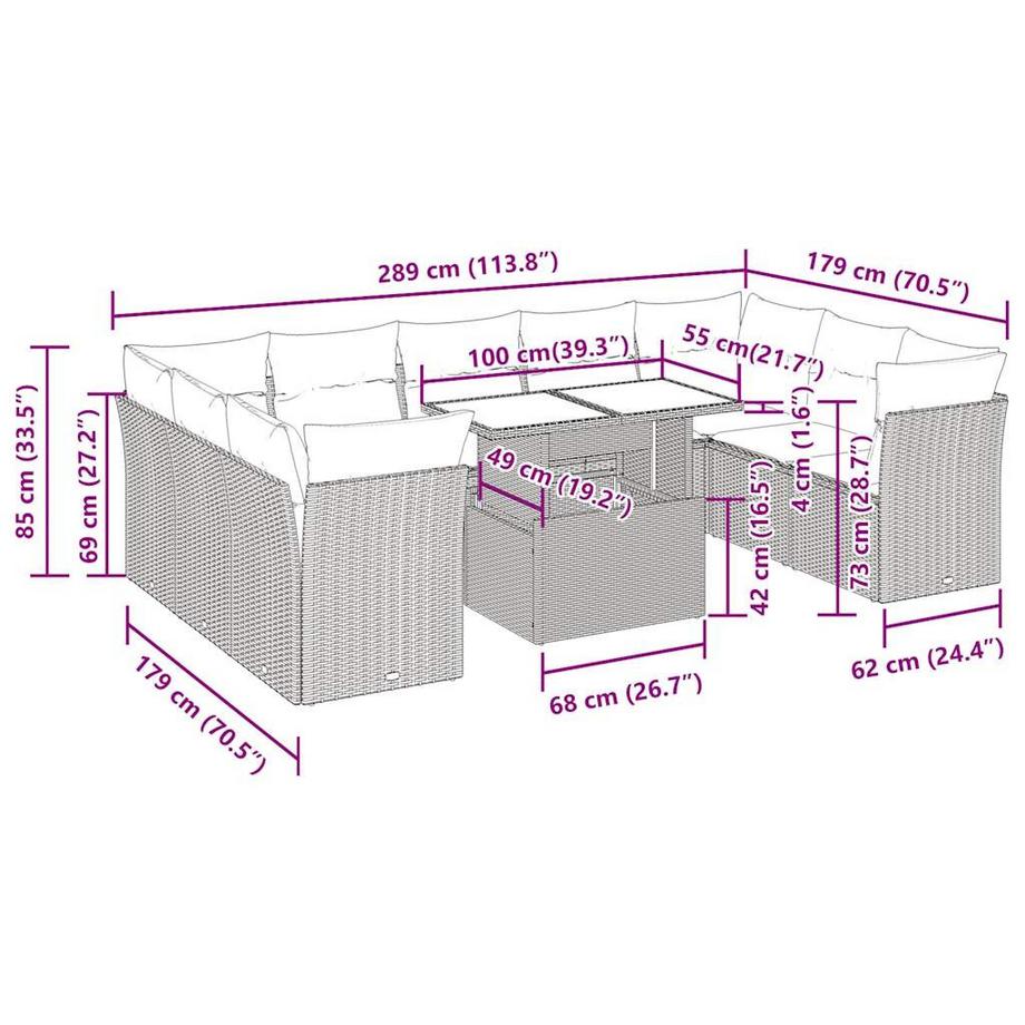 VidaXL Ensemble de canapés de jardin rotin synthétique  