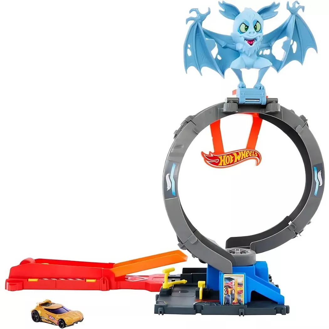 Hot Wheels City Bat Loop Attack Playset & 1:64 Scale Toy Car, Featured in the series “Let’s Race”
