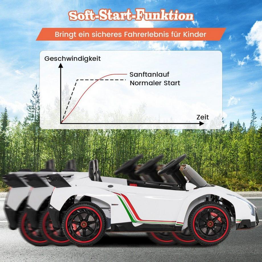 Northix  Voiture électrique Lamborghini pour enfants avec télécommande, phares LED, klaxon et musique blanche 