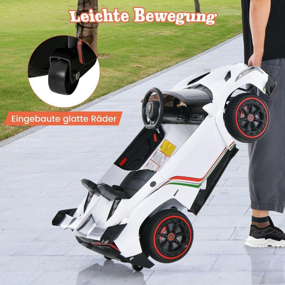 Northix  Voiture électrique Lamborghini pour enfants avec télécommande, phares LED, klaxon et musique blanche 