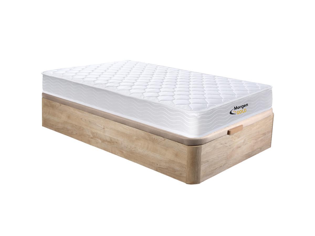 Vente-unique Ensemble 90 x 190 cm sommier coffre naturel clair + matelas ressorts et mémoire de forme ép.15cm - WOLKENLOS de MORGENGOLD  