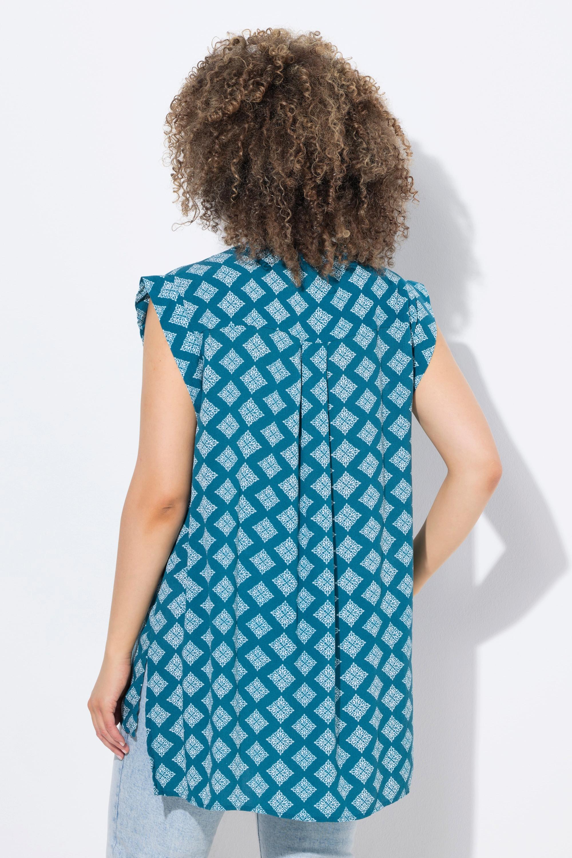 Ulla Popken Blusa smanicata svasata con nervature  