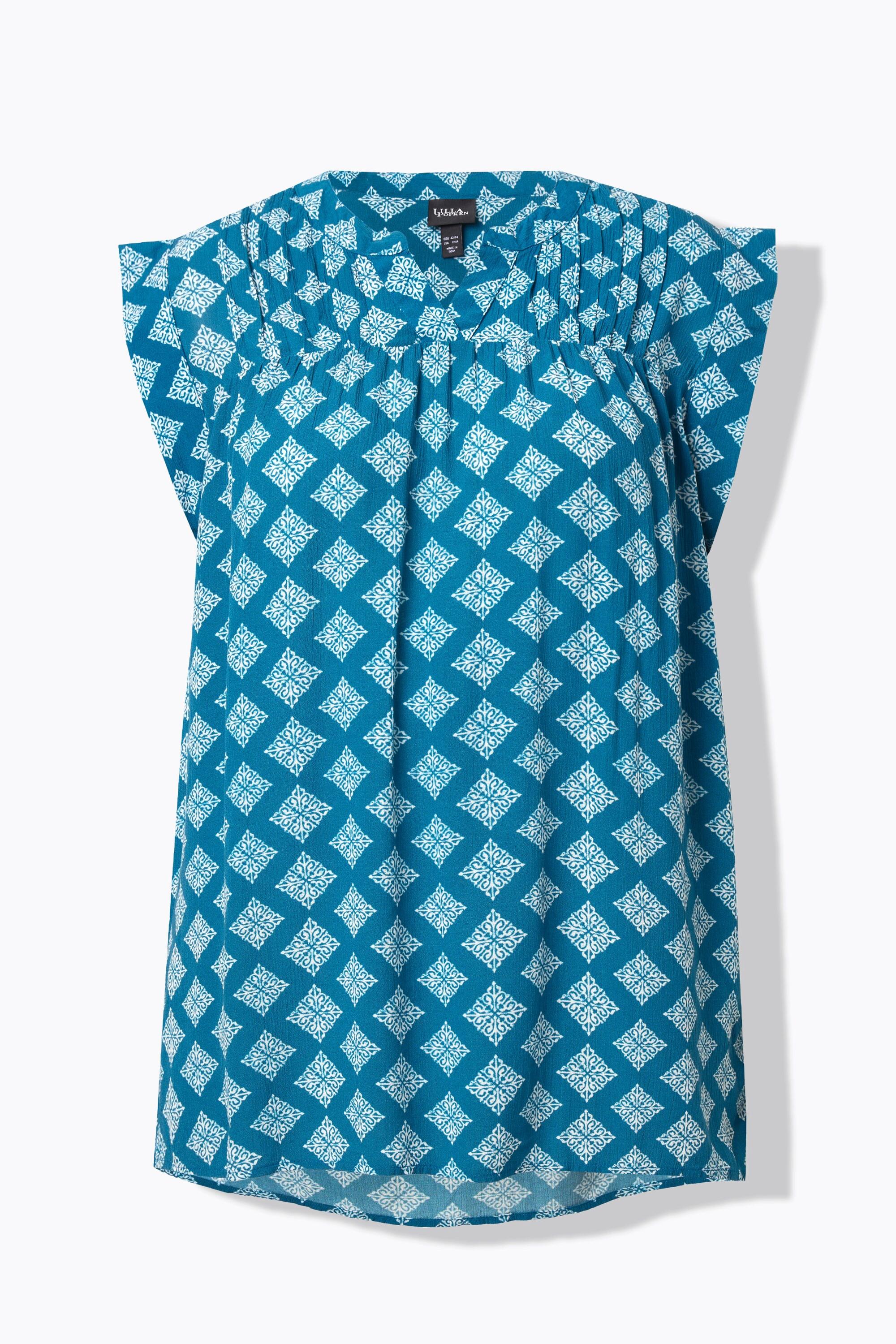 Ulla Popken Blusa smanicata svasata con nervature  