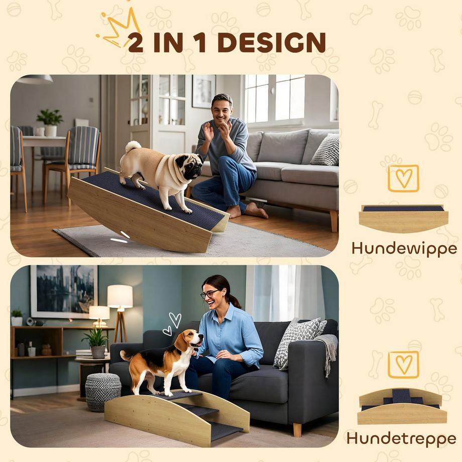 Northio  Chaise à bascule pour chien 2 en 1, chaise à bascule d'agilité pour chien en bois, rampe d'agilité pour chien de petite et moyenne taille de moins de 15 kg, pour l'équilibre et la confiance en soi, 80 x 39,5 x 20 cm, bois naturel 