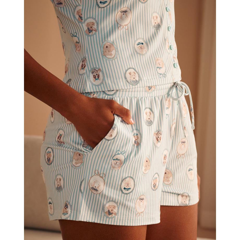 La Vie En Rose Short de pyjama ultra doux imprimé chiens parisiens  