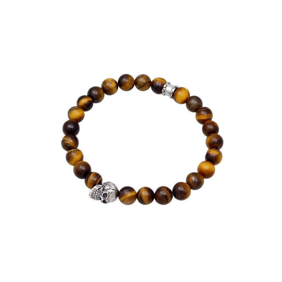 Kuzzoi  Bracelet Herren Totenkopf Tigerauge Beads 925 Silber 