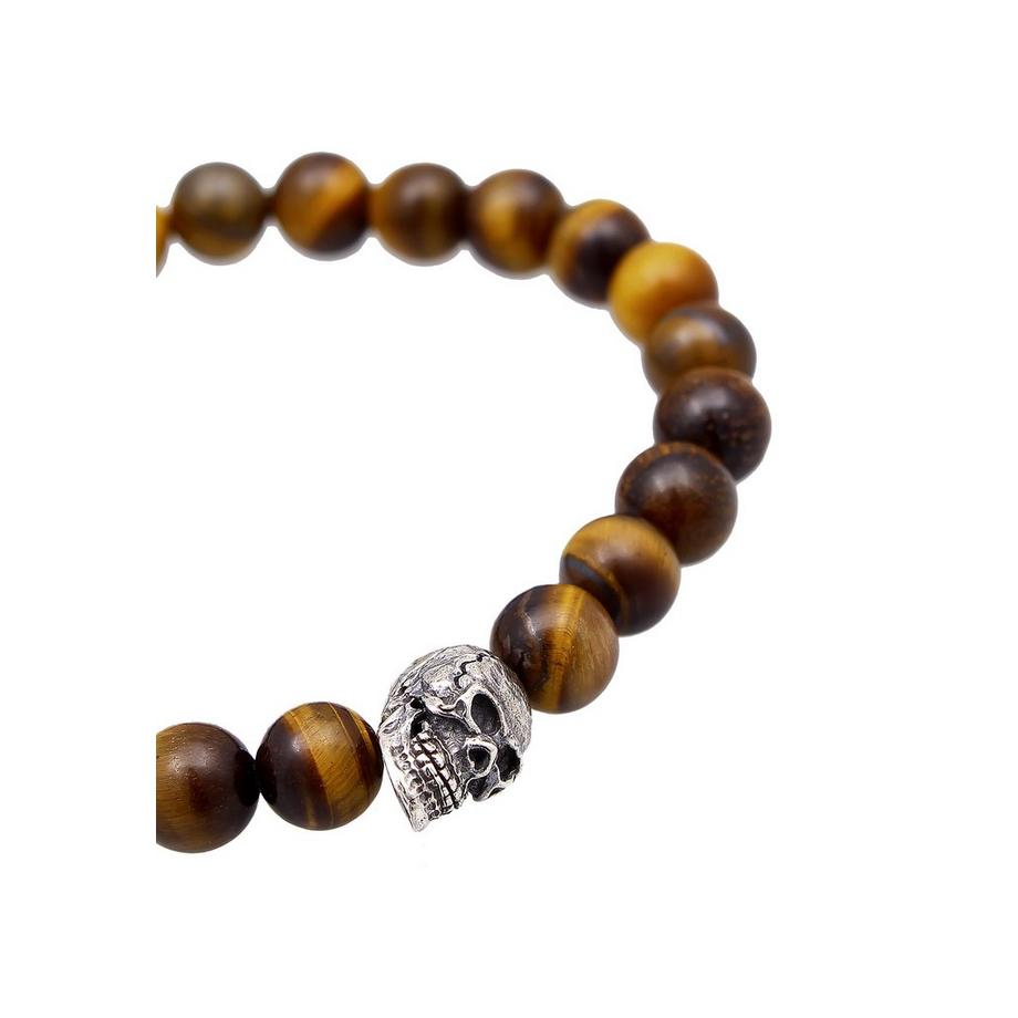 Kuzzoi  Bracelet Herren Totenkopf Tigerauge Beads 925 Silber 