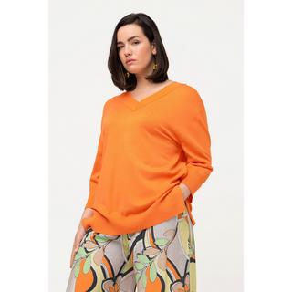 Ulla Popken  Pullover, Oversized, V-Ausschnitt, 3/4-Arm 