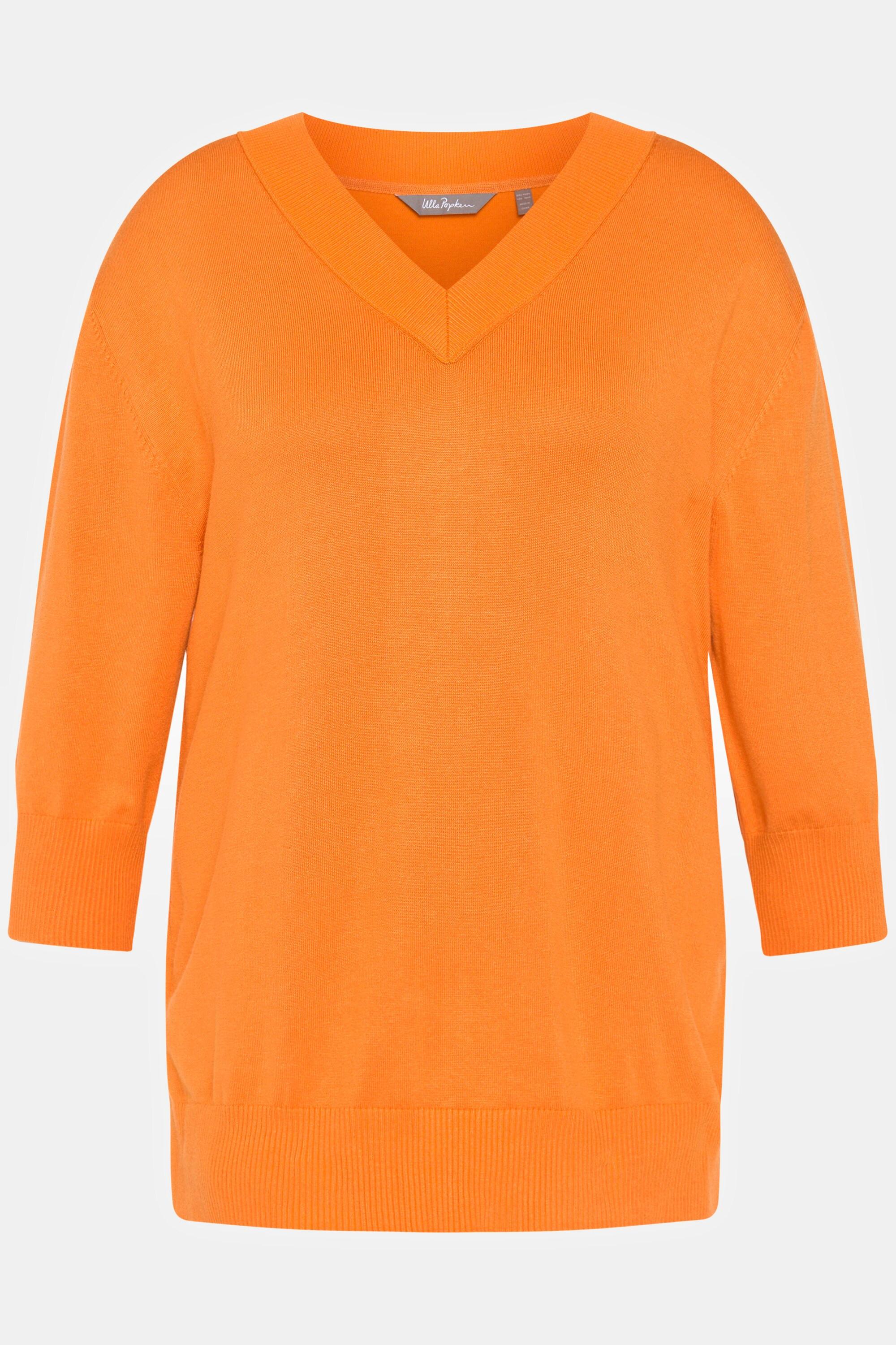 Ulla Popken  Pullover, Oversized, V-Ausschnitt, 3/4-Arm 