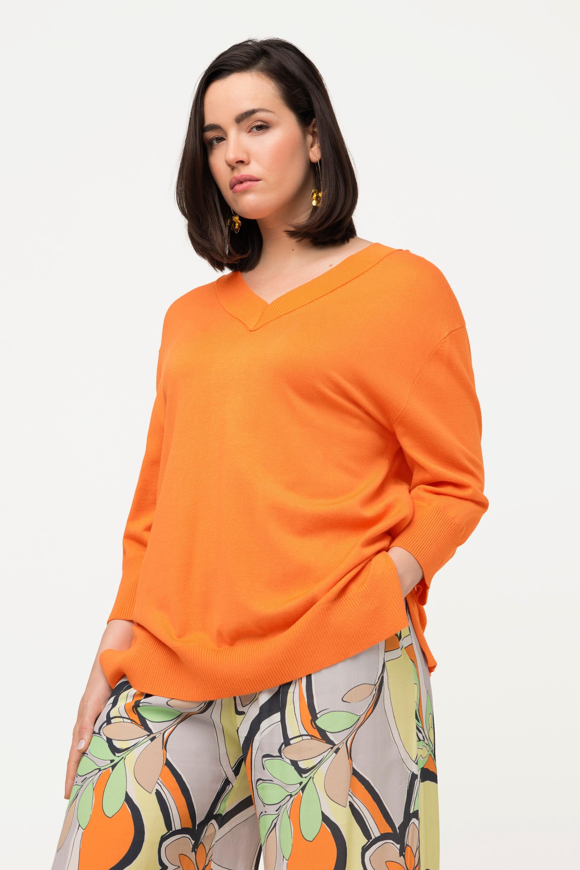 Ulla Popken  Pullover, Oversized, V-Ausschnitt, 3/4-Arm 