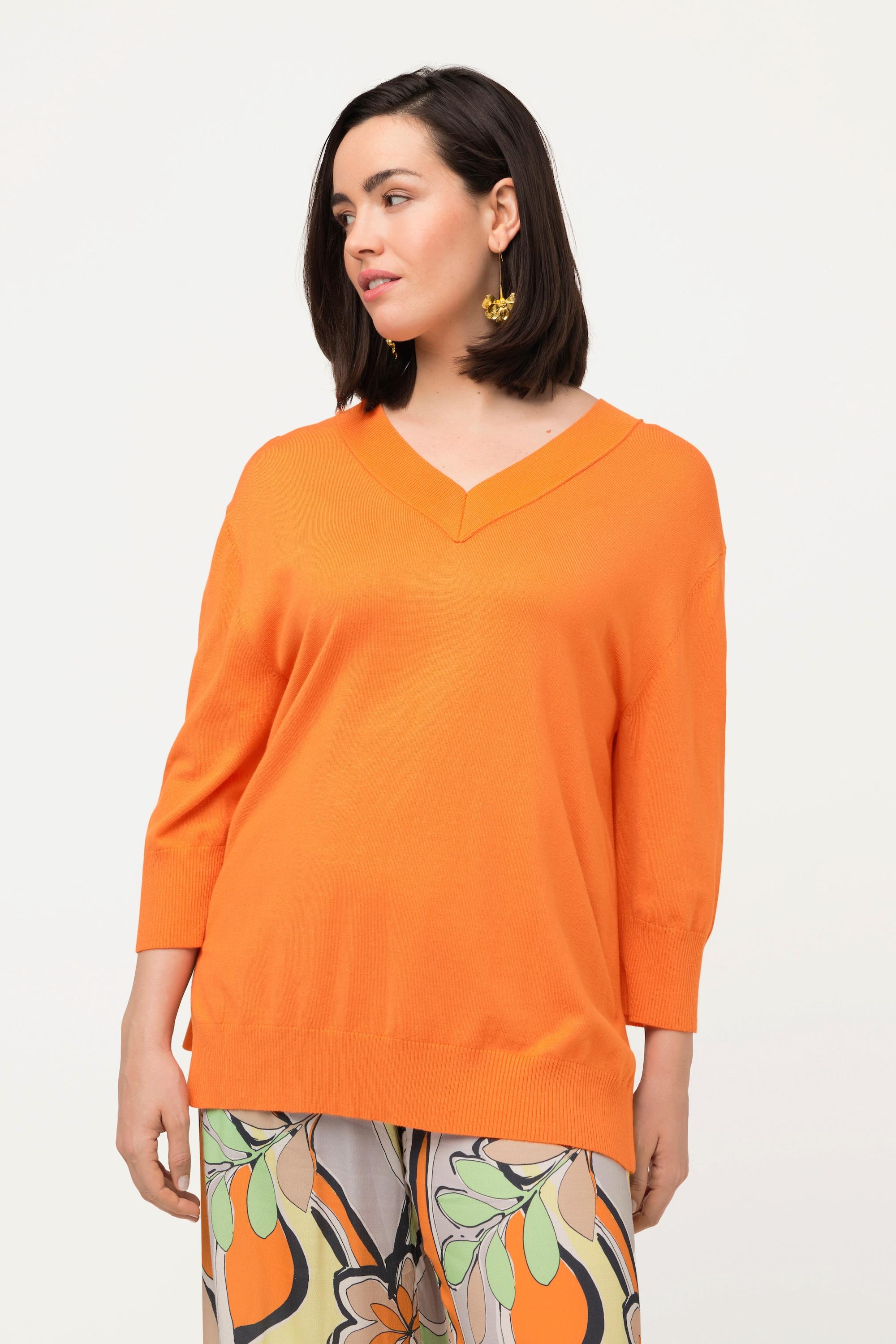 Ulla Popken  Pullover, Oversized, V-Ausschnitt, 3/4-Arm 