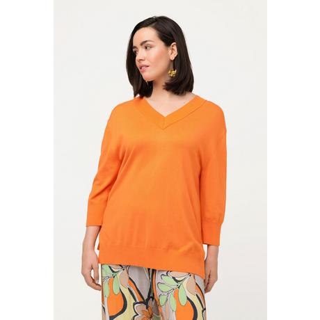 Ulla Popken  Pullover, Oversized, V-Ausschnitt, 3/4-Arm 