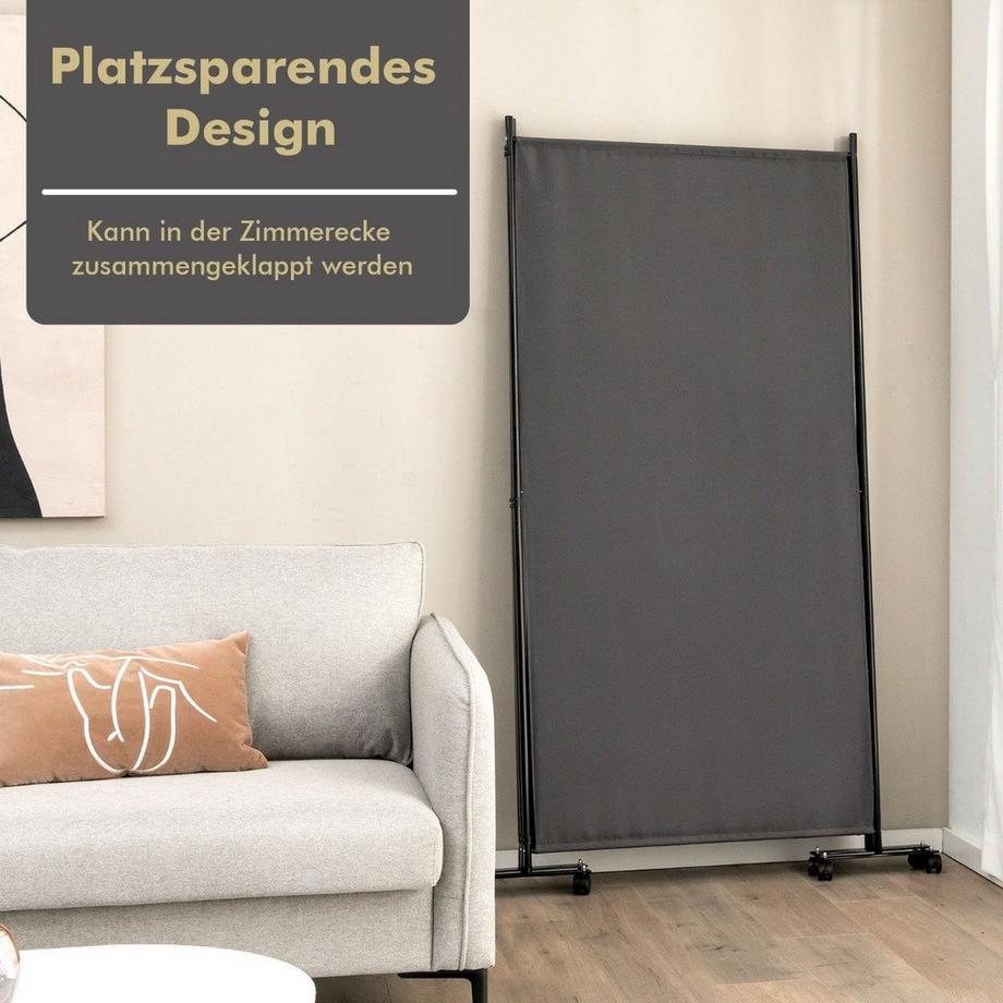 Northio Paravent de 180 cm de hauteur sur roulettes, paravent avec 3 panneaux librement combinables, gris  