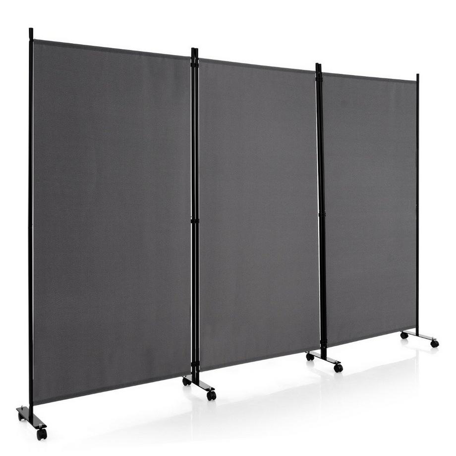 Paravent de 180 cm de hauteur sur roulettes, paravent avec 3 panneaux librement combinables, gris
