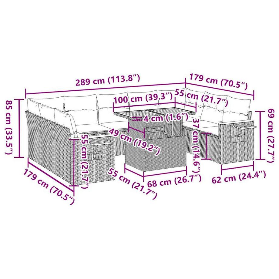 VidaXL Ensemble de canapés de jardin rotin synthétique  
