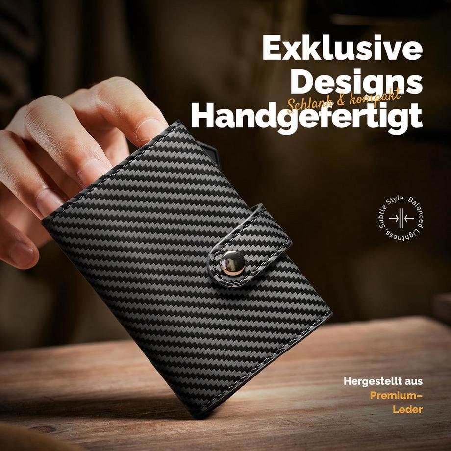Only-bags.store Portefeuille mince avec compartiment à pièces-Portefeuille mince avec porte-cartes escamotable pour 9 cartes, 2 cartes d'identité et 10 billets  