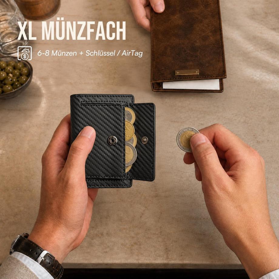 Only-bags.store Portefeuille mince avec compartiment à pièces-Portefeuille mince avec porte-cartes escamotable pour 9 cartes, 2 cartes d'identité et 10 billets  
