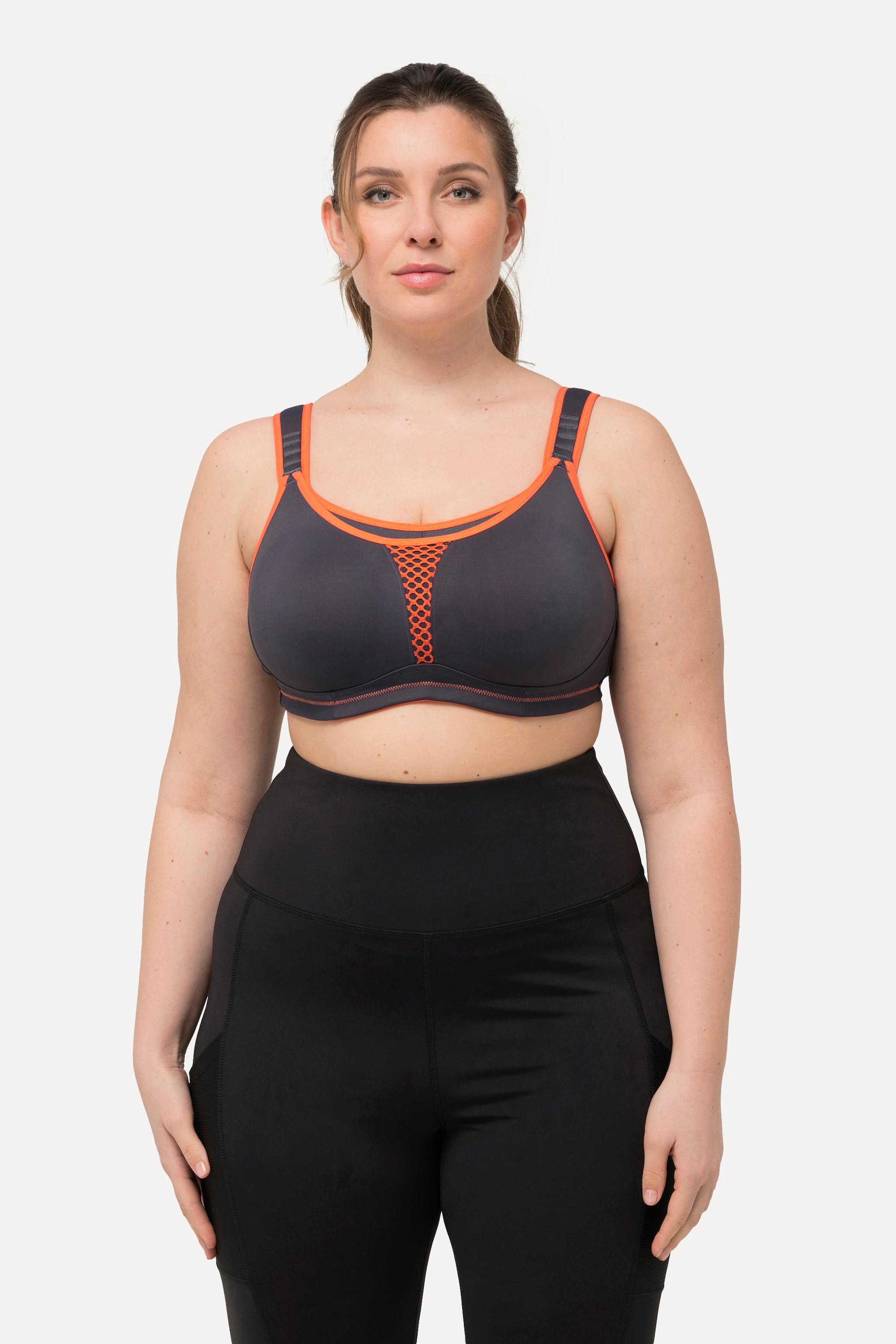 Ulla Popken  Soutien-gorge de sport, sans armatures. En microfibre avec empiècement en maille. Bonnet C - D 