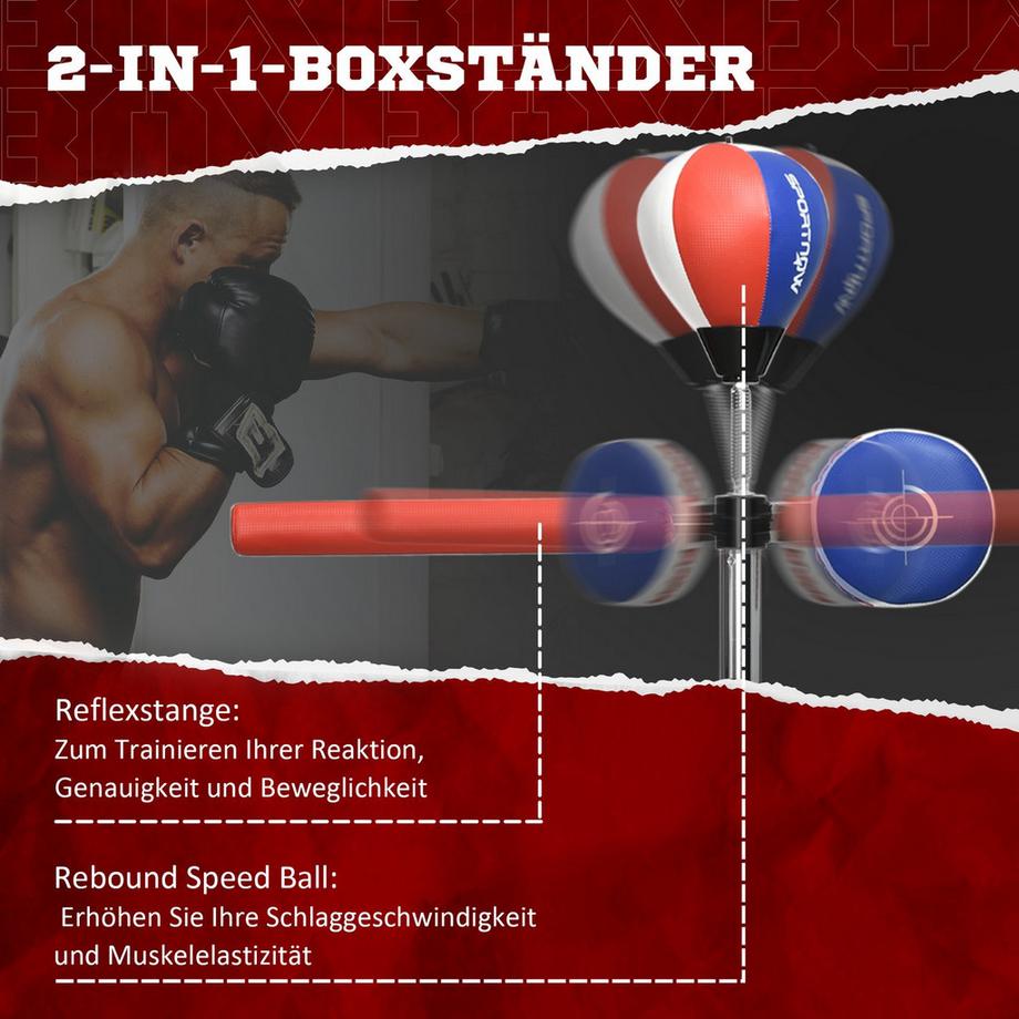 Northio  Boxsack, Boxständer Mit Punchingball, Reflexstange, 1,63-2,05 M Höhenverstellbarer Standboxball Mit Pratze, Hdpe, Kunstleder 