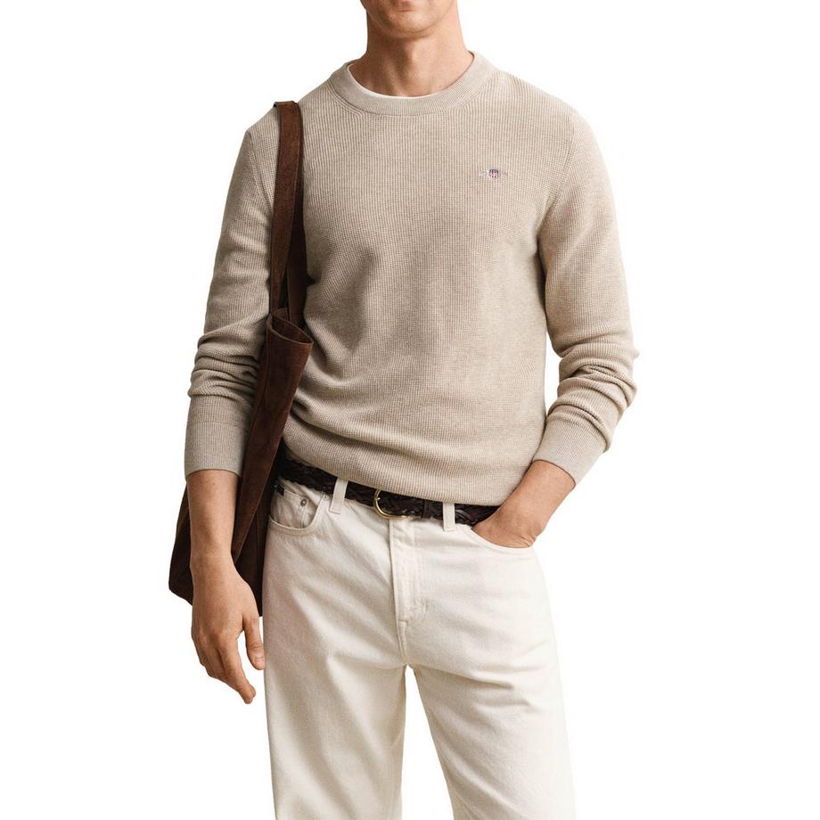 GANT Micro Texturiertes Baumwollpullover Rundhals  