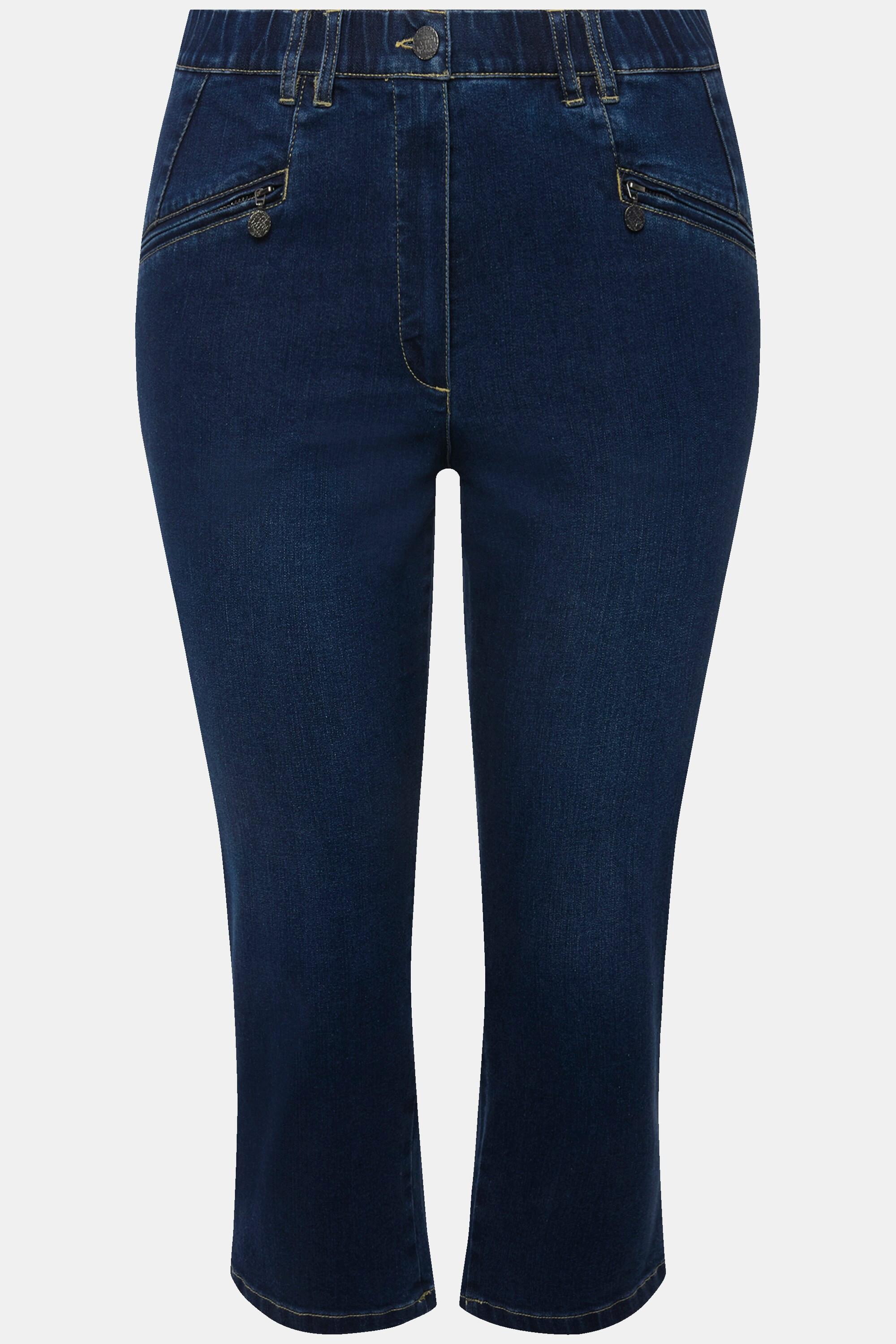 Ulla Popken Jeans Mony 7/8 Vita Elastica Tasche con Cerniera  