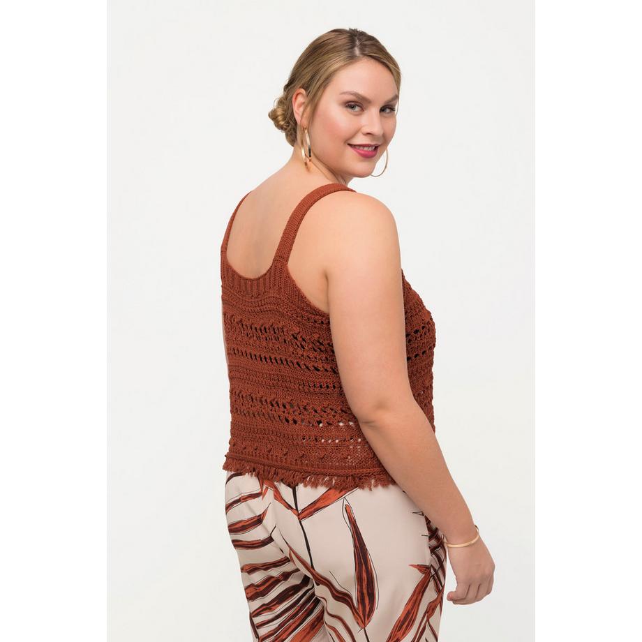 Ulla Popken Haut sans manches en maille col rond à franges  
