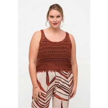 Top smanicato dalla vestibilità classica in maglia con frange e scollo rotondo