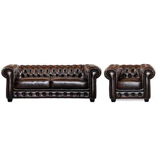 LINEA SOFA Divano Chesterfield a 3+cuoio di bufalo e con riflessi castani BRENTON  
