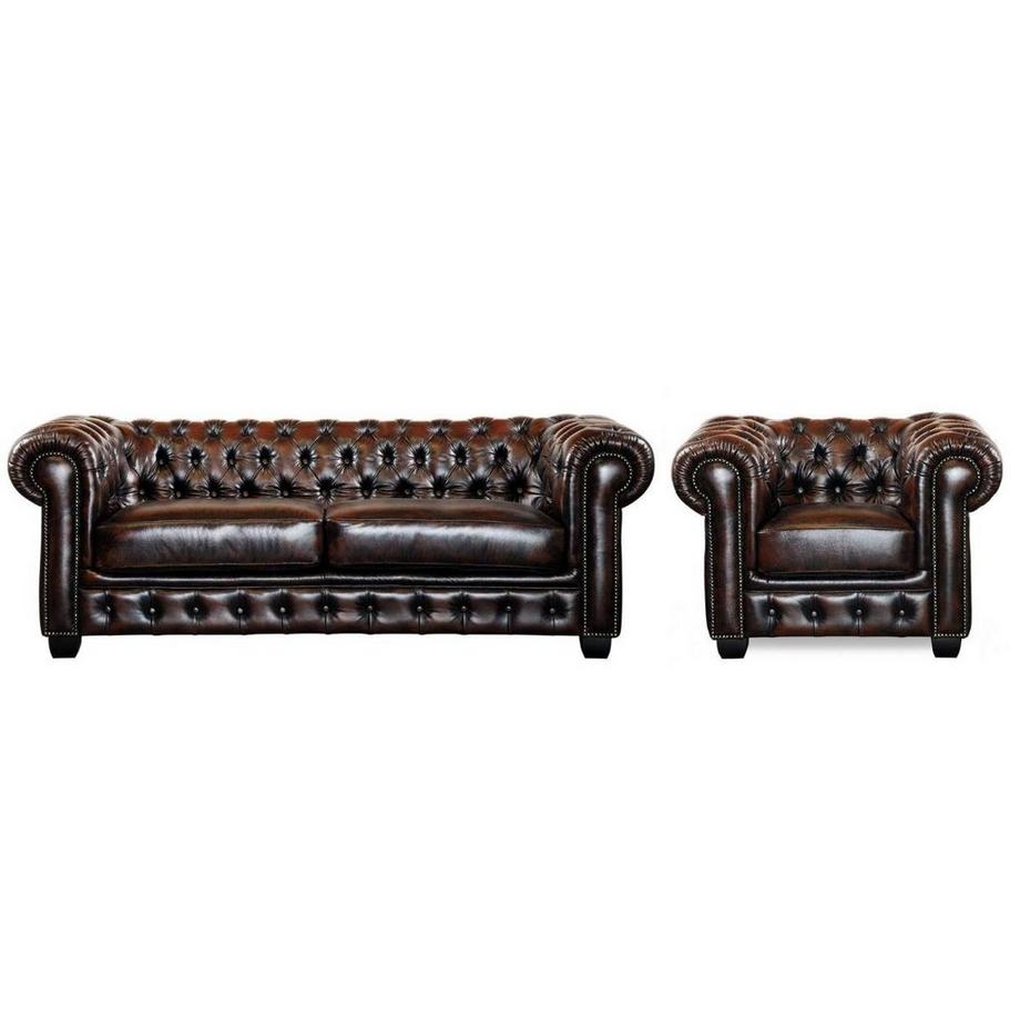 LINEA SOFA Chesterfield Garnitur 3+1 Büffelleder BRENTON  
