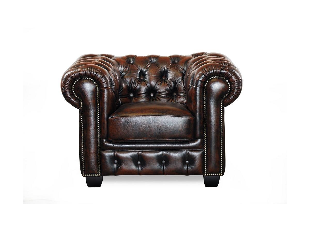 LINEA SOFA Divano Chesterfield a 3+cuoio di bufalo e con riflessi castani BRENTON  