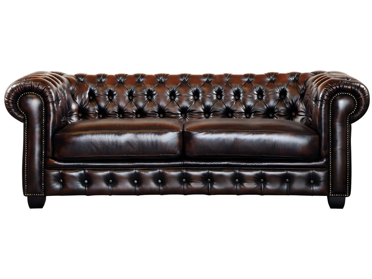 LINEA SOFA Divano Chesterfield a 3+cuoio di bufalo e con riflessi castani BRENTON  
