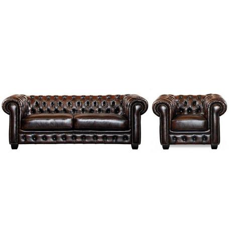 LINEA SOFA Divano Chesterfield a 3+cuoio di bufalo e con riflessi castani BRENTON  