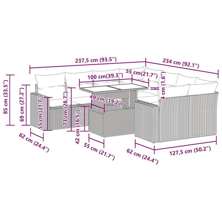 VidaXL Ensemble de canapés de jardin rotin synthétique  